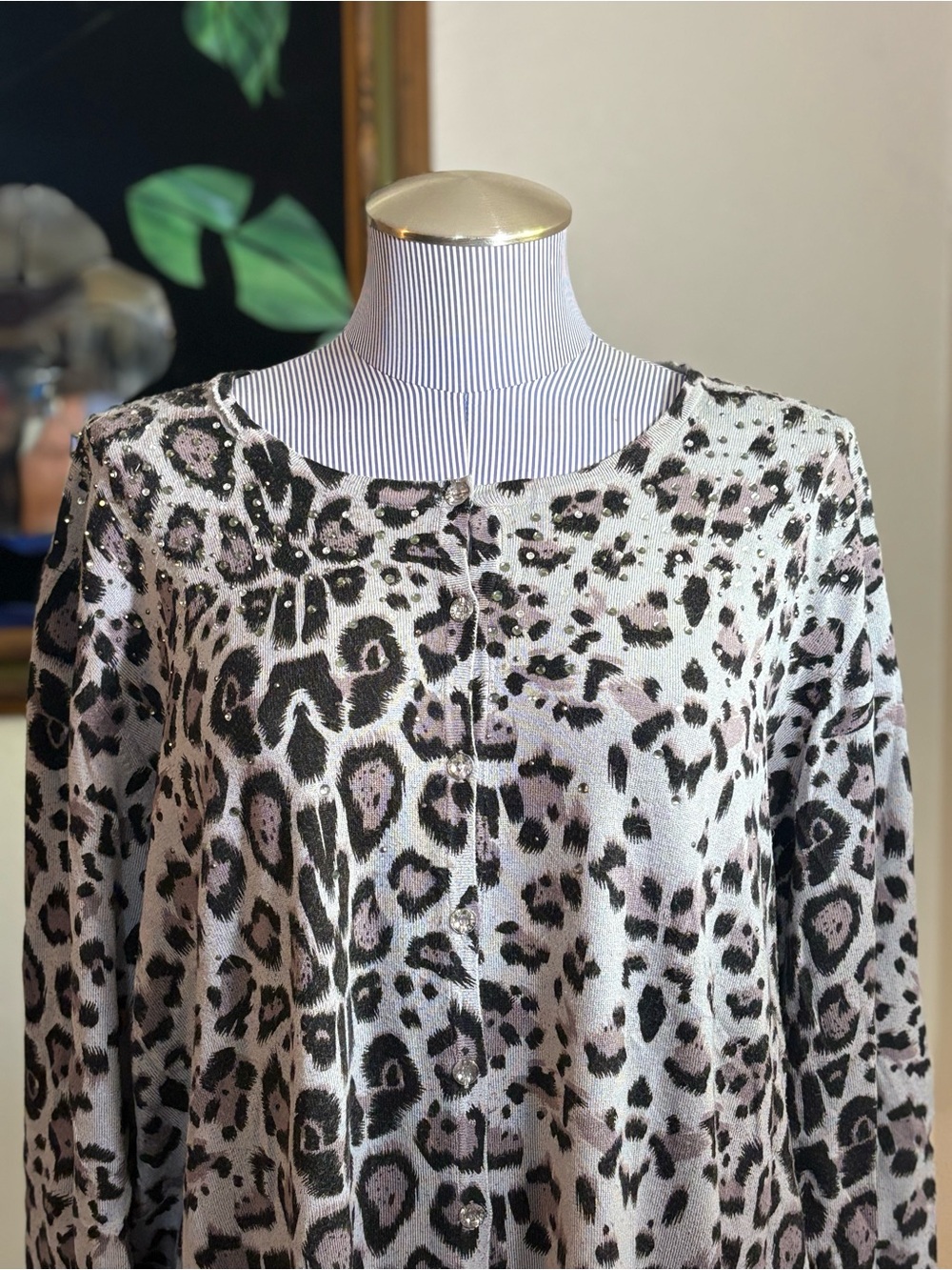 Quacker Factory Gray and Black Leopard Cardigan